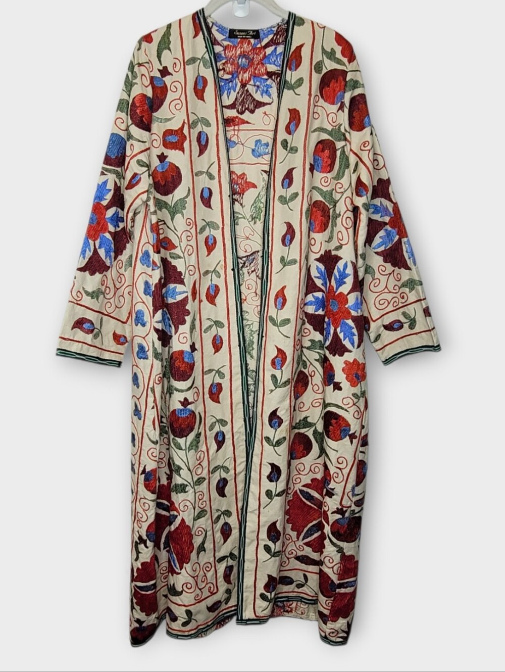 Vtg Suzani Art Embroidered Maxi Duster Kimono One Size Art To Wear Ethnic